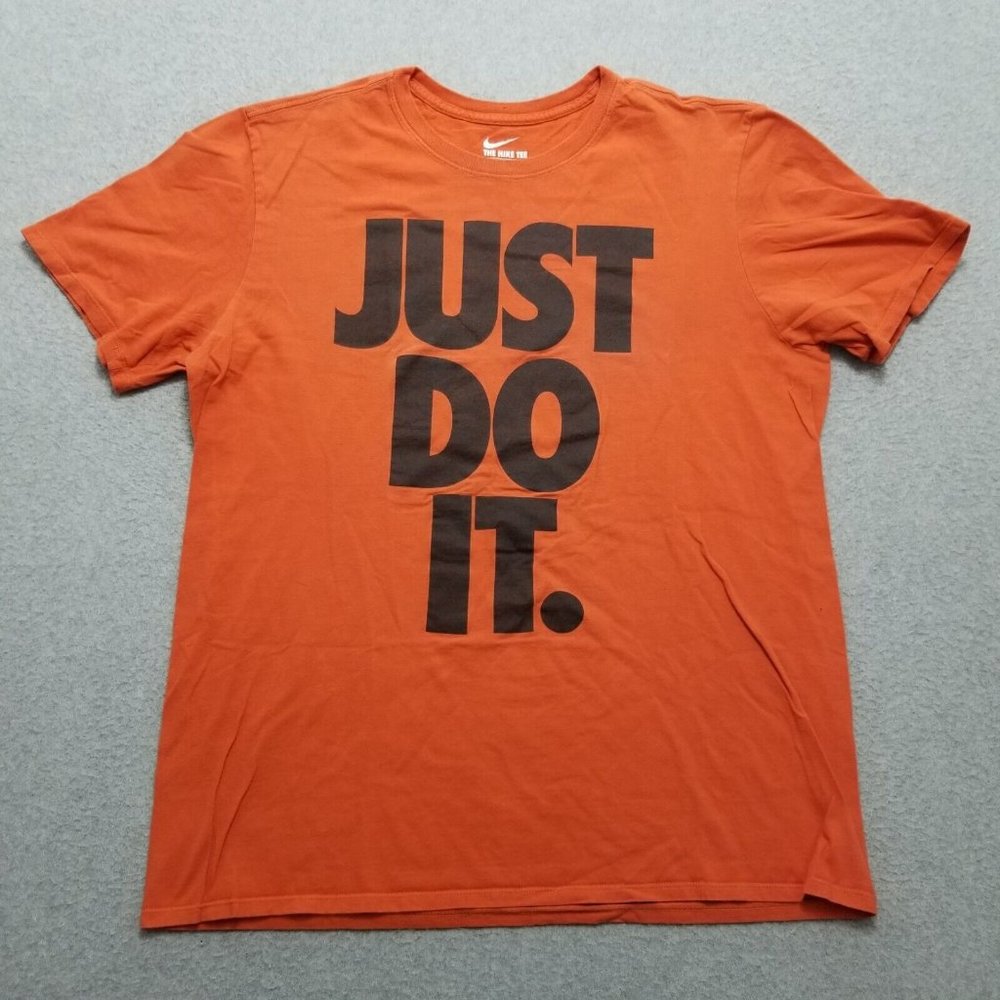 Nike Shirt Mens‎ Large Orange Short Sleeve Crew Neck Cotton Just Do It
